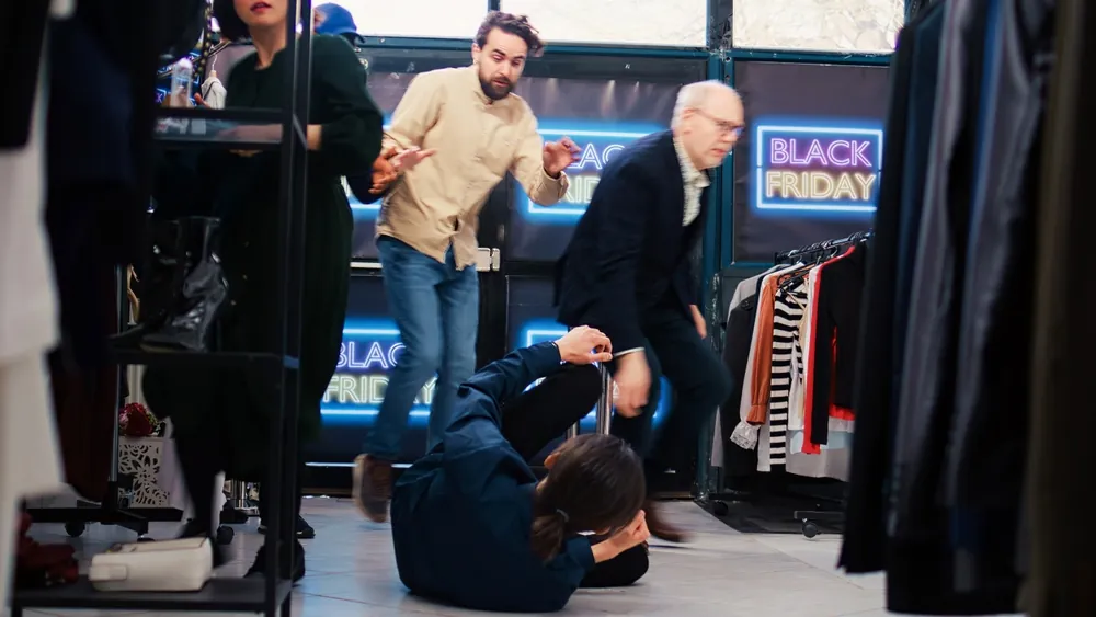 A customer fell after being pushed by another during Black Friday sale