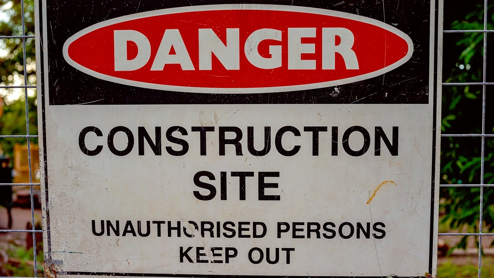 Danger sign on a construction site to keep unauthorised persons out