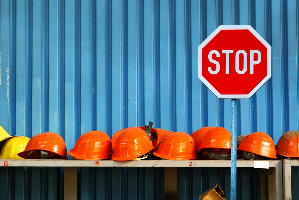 Work helmets, strike, unemployment concept