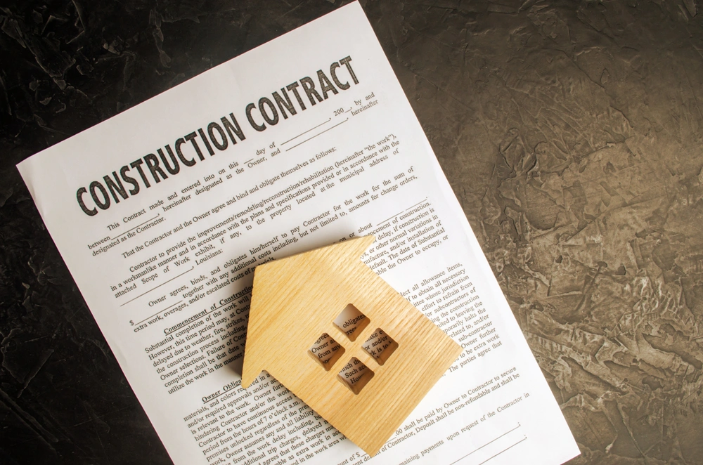 construction contract and house. concept of real estate and planning of building a house.