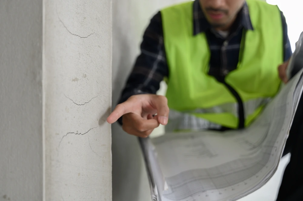 Male civil engineer with inspection check sheet consult with construction site foreman technician