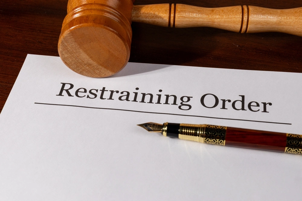 Court-Issued Restraining Order Paper with Pen and Gavel – Justice and Security Concept
