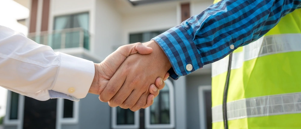 Engineer team hands shaking greeting start up plan new project contract.